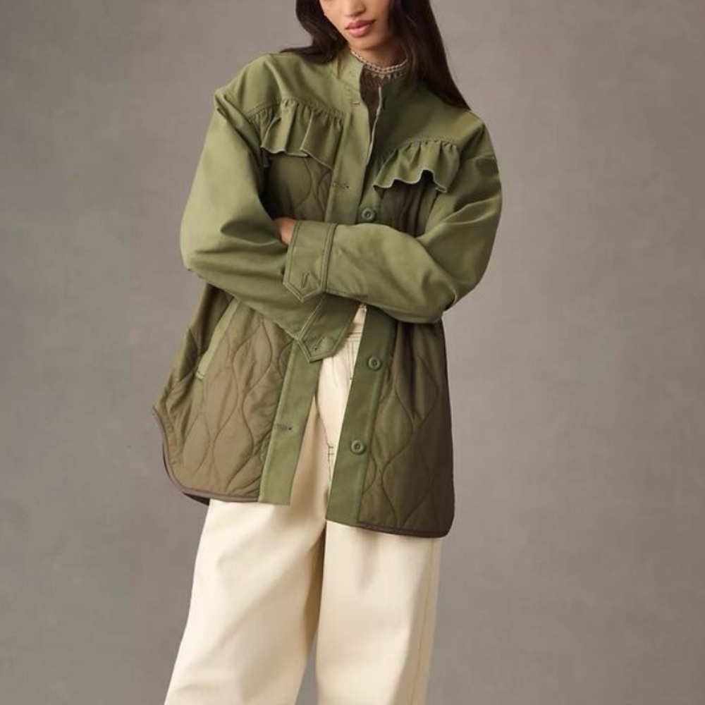 Anthropologie by Anthro Quilted Ruffle Shacket NWOT